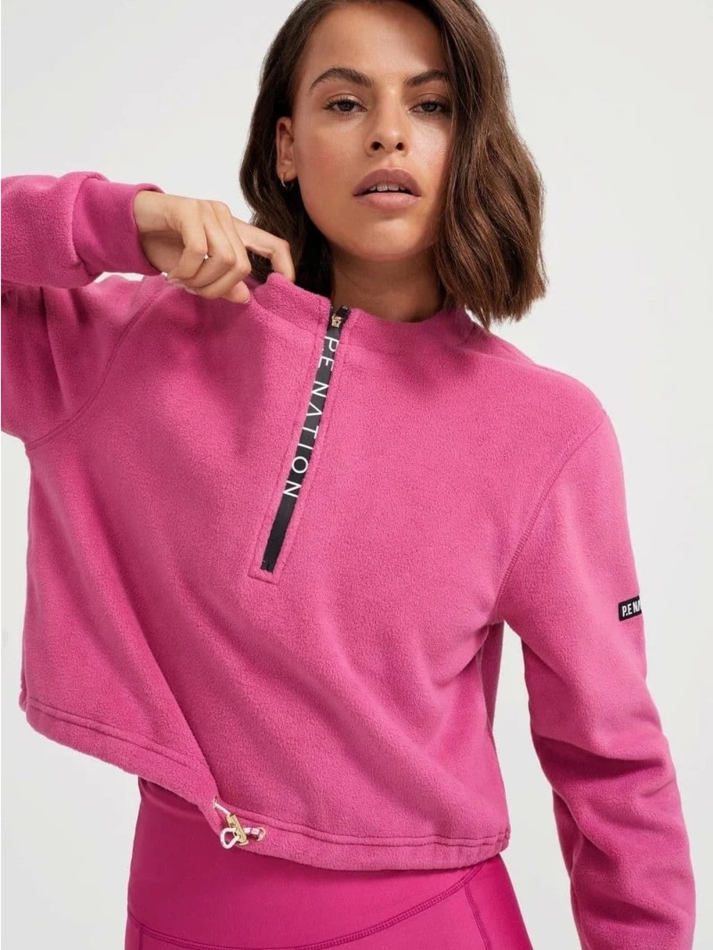 P.E Nation Hot Pink Zip-Neck Fleece Pullover